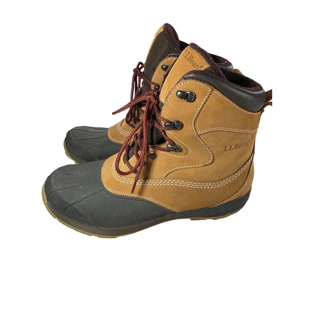 LL Bean Mens Storm Chaser Boots WR95 04 Brown Tan Leather Rubber Duck Boots 13 M